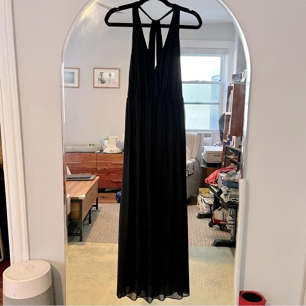 Alice + Olivia Black Silk Deep V Maxi Dress